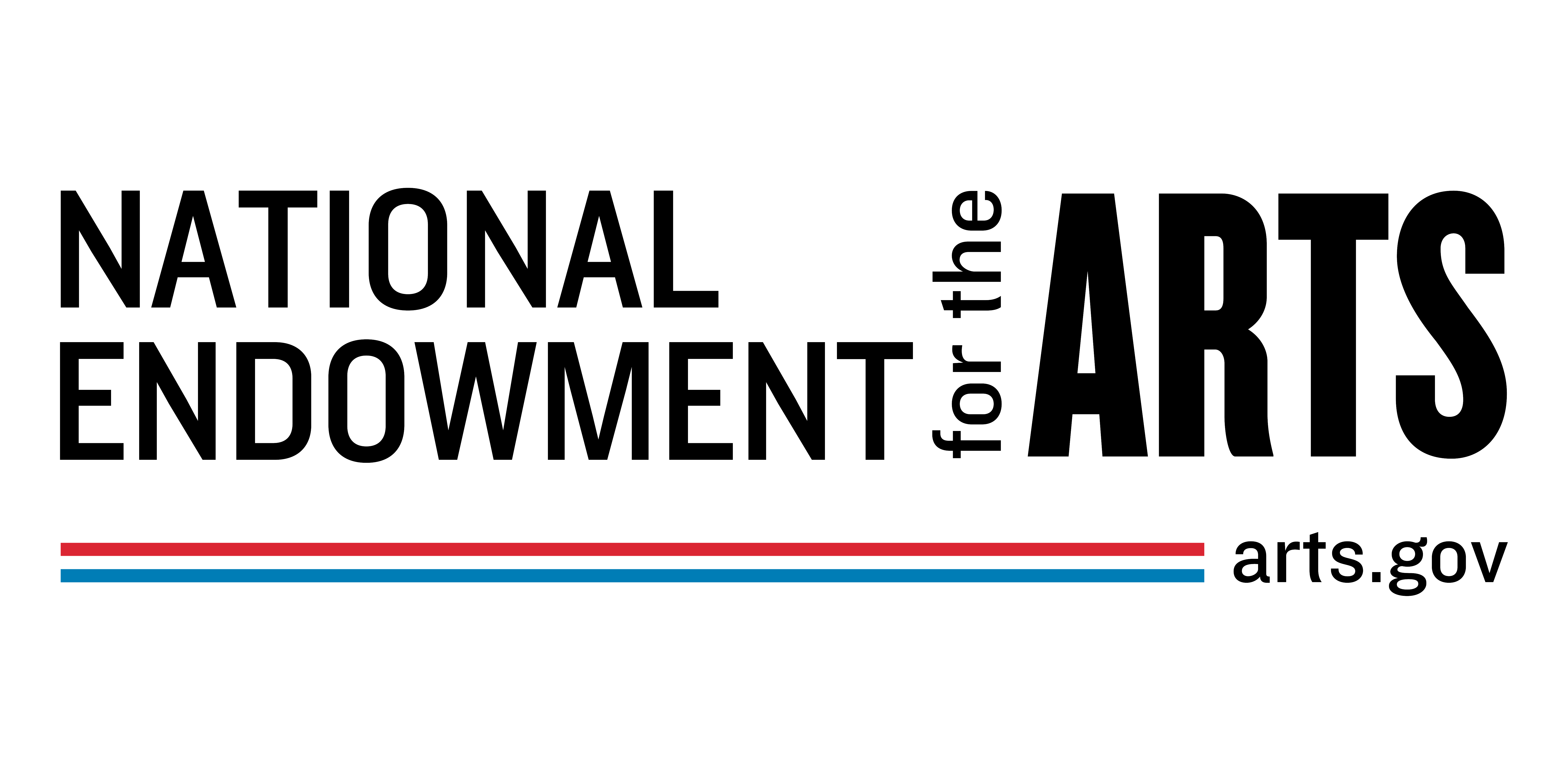 National Endowment for the Arts Logo. Black copy with a red and blue stacked line running underneath.