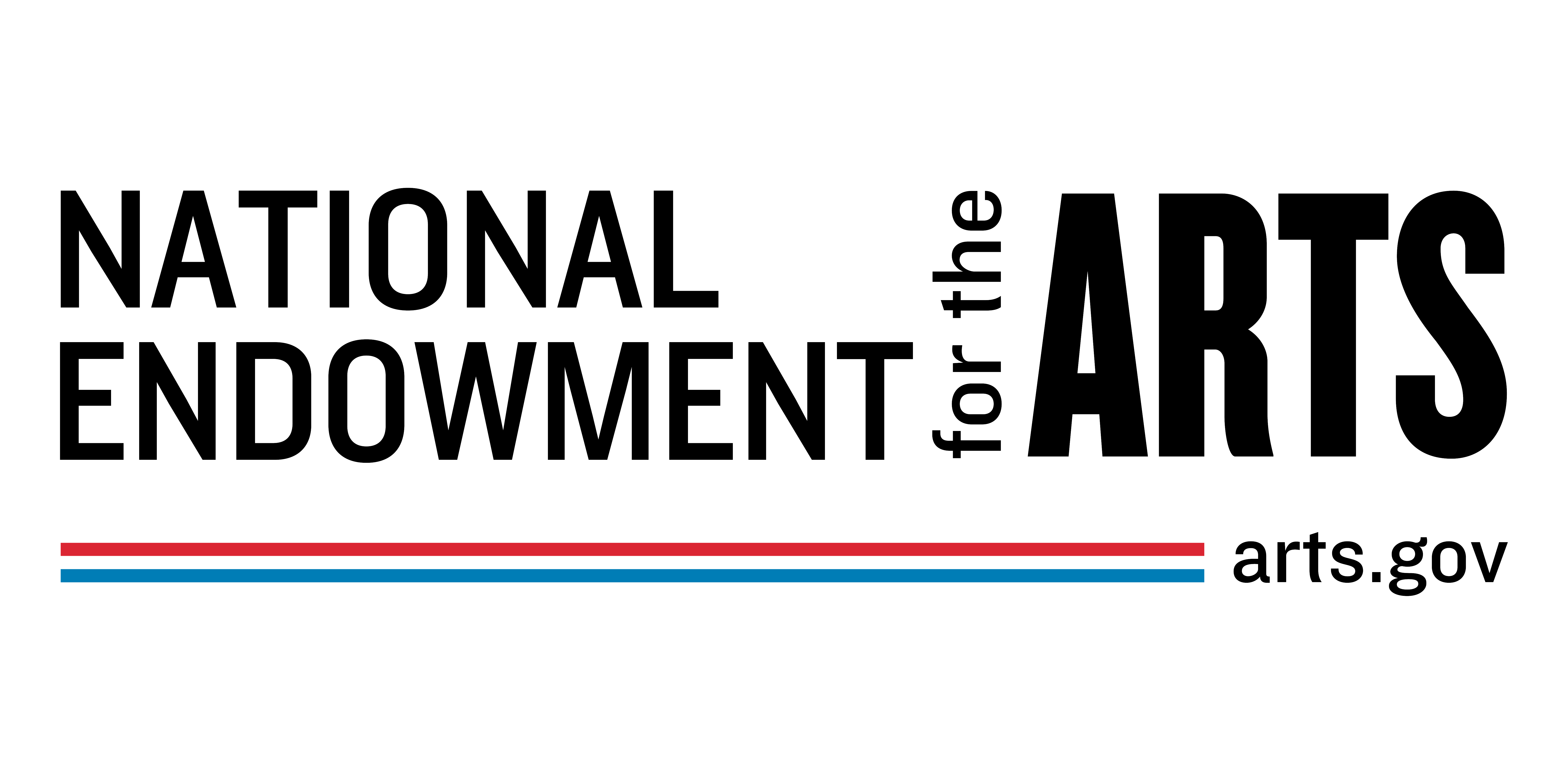 National Endowment for the Arts Logo. Black copy with a red and blue stacked line running underneath.