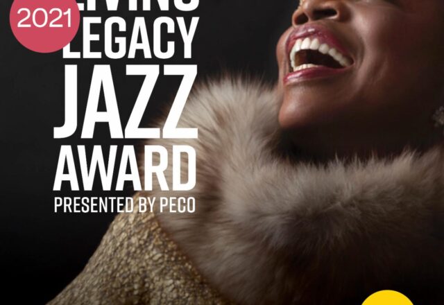 Color photo of Amina Claudine Myers with the words 2021 Living Legacy Jazz Award Presented by PECO. The PECO and Mid Atlantic Arts logos are below.