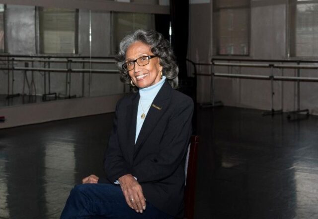 Color photo of Joan Myers Brown seated in her dance studio.