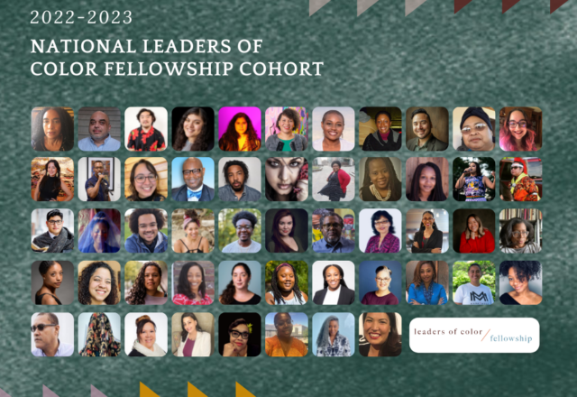 Social media tile with the words 2022-2023 National Leaders of Color Fellowship Cohort and small color photos of all of the Fellows.