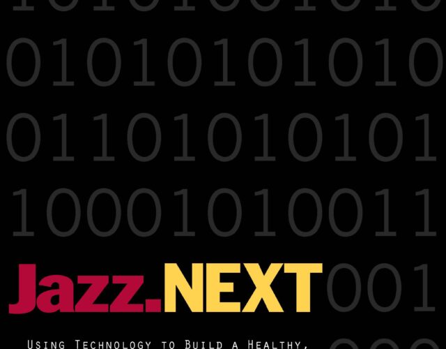 Jazz.NEXT Report Cover. A black cover with grey binary code screened over the top. The word Jazz appears in red and NEXT in yellow.