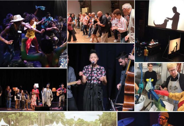 Cover of 2020-2024 Strategic Plan. Includes a collage of eight color images showing activities Mid Atlantic Arts has supported.