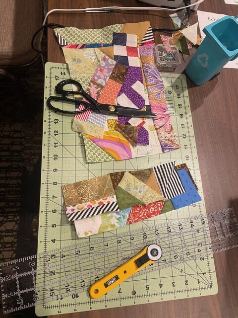 Quilting tools and fabric.