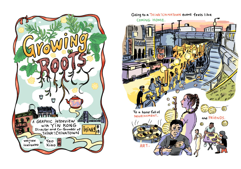 Graphic novel title page and opening of Growing Roots.