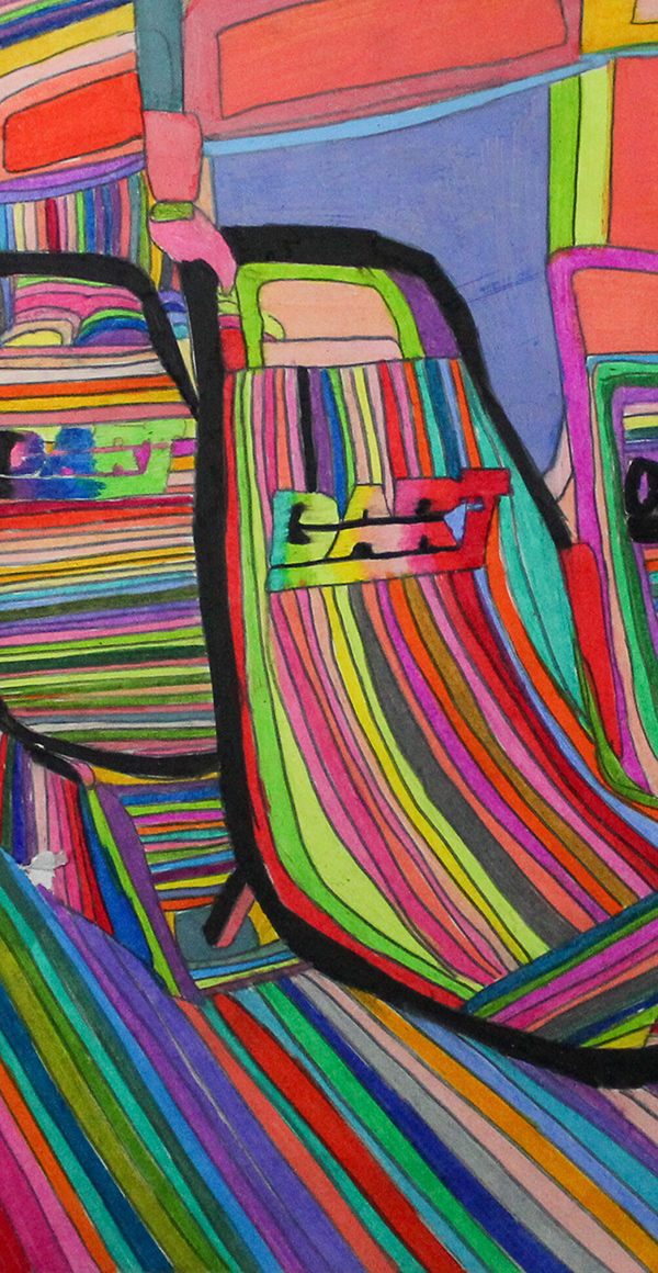 Bright artwork of the interior of a DART bus.