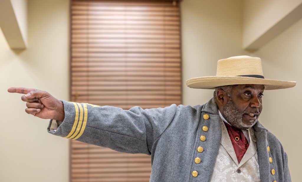 Timothy G. Hodge, Early Black History Educator re-enacting Robert Smalls at the 2025 ICS Black History Program at Fishermen Hall in Charles Town, WV. Credit: Vanta Coda III, The Real WV.
