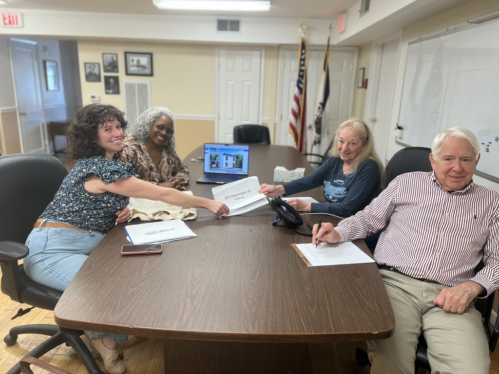 Commissioner Caitlin McAteer and Jamila Jones in a meeting discussing the preservation of the Weaver Gillison House, with Harpers Ferry Mayor Greg Vaughn and Administrative Officer Pat Morse. Credit: Jamila Jones.