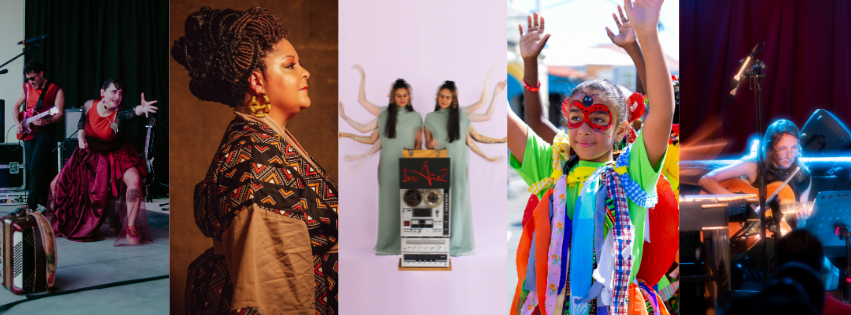 Collage of five artists and community members participating in grant programs.